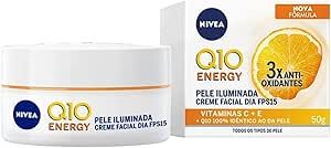 NIVEA Creme Facial Antissinais Q10 Energy Dia FPS 15 50g - Proporciona sensação instantânea de pele macia e iluminada, aliviando sinais de cansaço e falta de luminosidade