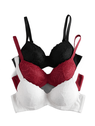 Kit 3 Sutiãs Com Bojo Rendado Com Alça Reforçada Revenda