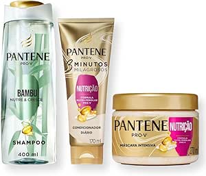 Pantene Kit Nutrição com Shampoo PRO-V Bambu Nutre & Cresce 400ml, Condicionador Diário com Pérolas Pro-Vitaminas 3 Minutos Milagrosos Nutrição 170ml, e Máscara Capilar Intensiva Nutrição 270ml