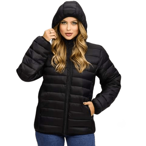 Jaqueta Feminina Puffer Bobojaco Capuz Com Nylon Impermeável